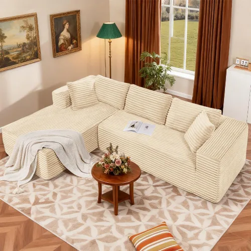 Vista 3 de COMHOMA - Sofá seccional modular de 105" con asiento profundo, sofá en forma de L tapizado en nube, brazos anchos, tela de corduroy, chaise lounge