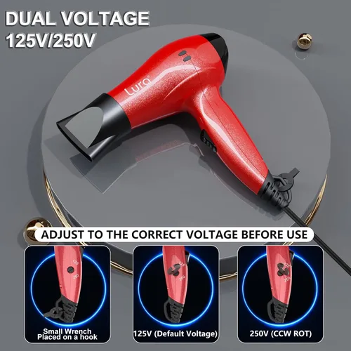 Vista 3 de LURA Secador de pelo de viaje con difusor, pequeños secadores de pelo de doble voltaje para mujeres, mini secadora portátil para hombres, secador