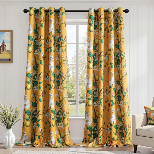 Vista 52 de MYSKY HOME Cortinas florales para puerta francesa de 40 pulgadas de largo, juego de 2 cortinas opacas de privacidad con bolsillo para barra A-verde