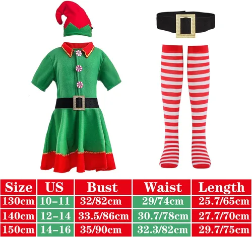 Vista 5 de WADRILAQ Conjunto de disfraz de elfo navideño..