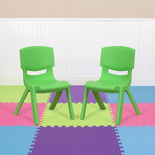 Vista 10 de EMMA + OLIVER Paquete de 2 sillas escolares apilables de plástico azul con asiento de 10.5 pulgadas de alto, silla preescolar