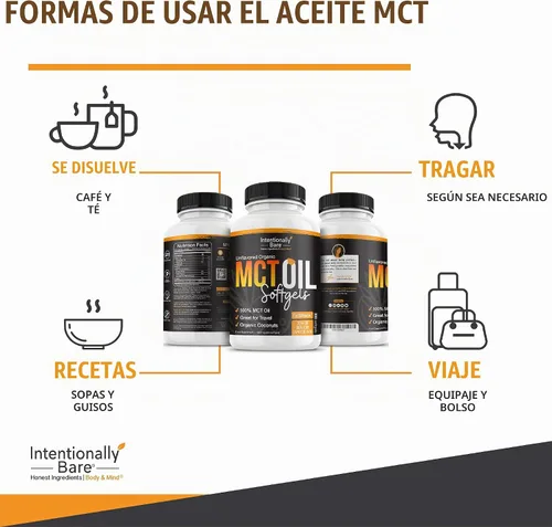Vista 3 de Intentionally Bare Cápsulas de aceite MCT orgánico - C8 y C10 Geles blandos