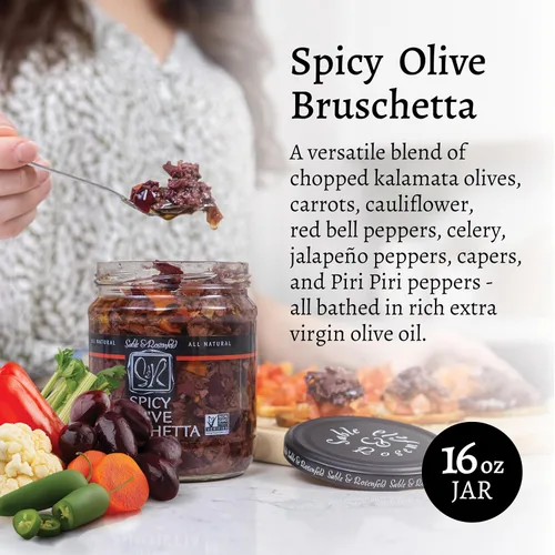 Vista 3 de Sable & Rosenfeld Bruschetta de aceitunas - Earth Kosher - Bruschetta de oliva picante - Paquete de 2 (16 onzas cada uno) Kalamata Mediterranean