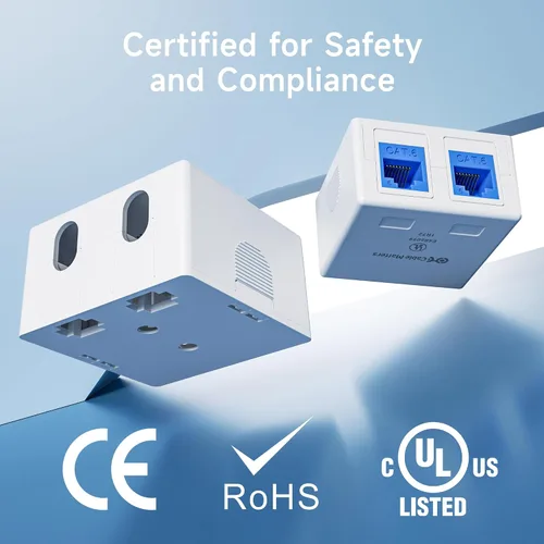 Vista 3 de Cable Matters Caja de montaje en superficie con conector Keystone de 2 puertos con certificación UL, color blanco Caja de montaje en superficie