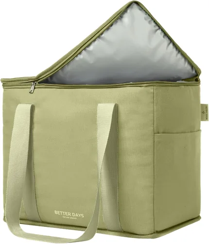 Vista 6 de Nook Theory Bolsa de comestibles reutilizable aislada – a prueba de fugas, bolsa enfriadora grande – Bolsas de compras aisladas para comestibles