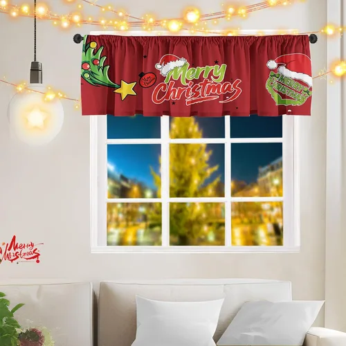 Vista 7 de Cenefas de cortina de cocina de Navidad, Navidad, invierno, cenefas pequeñas con bolsillo para barra, decoración de cortinas cortas de Navidad