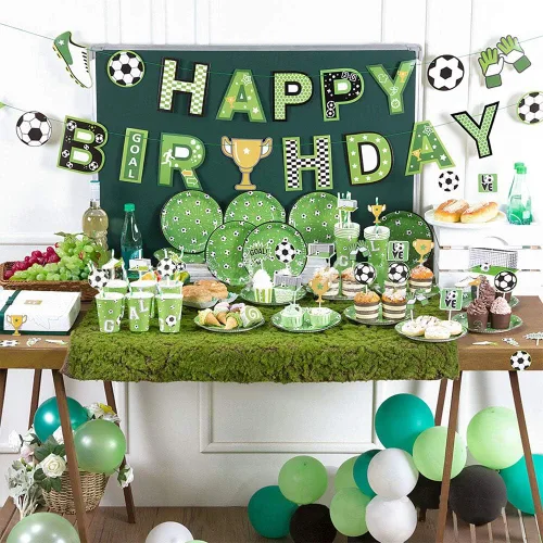 Vista 6 de Werich Cartel de Feliz Cumpleaños de Fútbol de Fútbol Banderines colgantes para decoración de fiestas de fanáticos del fútbol Suministros