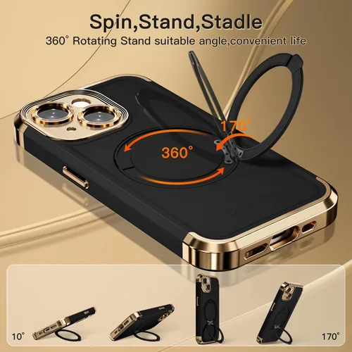 Vista 3 de COOLQO Funda para iPhone 13 de 6.1 pulgadas, soporte magnético de giro de 360° [compatible con Magsafe] [protección militar] chapado mate resistente