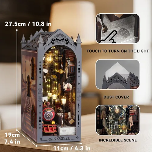 Vista 3 de suruim DIY Book Nook Kit Bookend Puzzle Miniature Nook Library Bookshelf Insert Bookends Decoration Books Ornaments Gifts for Adults (Train Station)