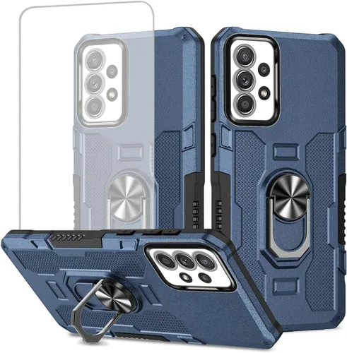 Vista 11 de Funda para Galaxy A52 4G/5G/Samsung A52S SM-A526U con protector de pantalla de vidrio templado, protección resistente, anillo de metal, cubierta