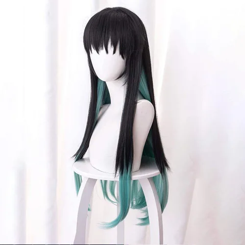 Vista 2 de Peluca larga recta Cosplay Cosplay Tokitou Muichirou para Demon Slaye Anime Kimetsu no Yaiba Personajes de Halloween Juega Pelucas Cosplay