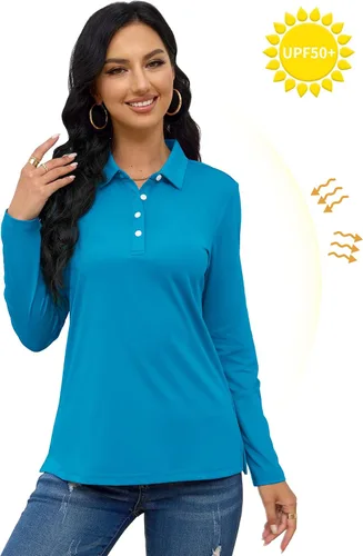 Vista 6 de TACVASEN Camisas tipo polo para mujer, camisetas casuales de manga larga para golf