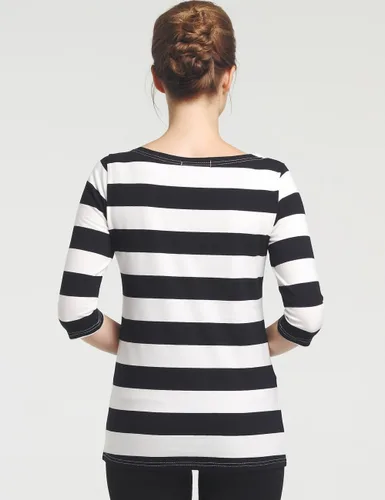 Vista 2 de Camii Mia - Playera a rayas de algodón con mangas 34, para mujer.