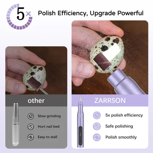 Vista 11 de Kit profesional de taladro de uñas eléctrico, juego de herramientas de manicura de lima de uñas inalámbrica 5 Adjustable Speed, Rechargeable Púrpura