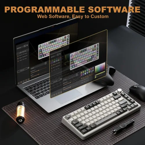 Vista 6 de YUNZII Teclado mecánico inalámbrico B75 PRO, diseño del 75% con perilla, estructura personalizada de junta de intercambio rápido, interruptores