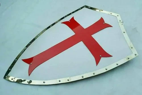 Vista 2 de Escudo medieval de Cruz Roja Templaria - Escudo calentador Escudo de caballero de armadura Escudo de cosplay de guerrero de batalla Mejor regalo