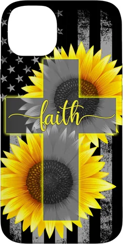Vista 15 de Faith Jesus Cross Sunflower American Flag Patriotic Black Case for iPhone 17