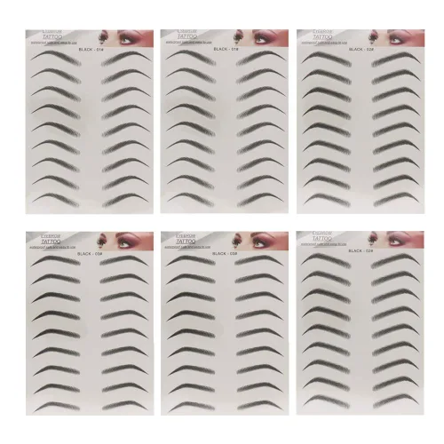 Vista 2 de 6 hojas de calcomanías de tatuaje de cejas, 6D realista, forma de plantilla de cejas, impermeable, transferencia de cejas, herramienta de maquillaje