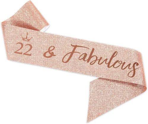 Vista 5 de BRT Bearingshui Juego de banda y tiara de cumpleaños número 22 para niñas, corona de oro rosa y fabulosos suministros de recuerdo de fiesta