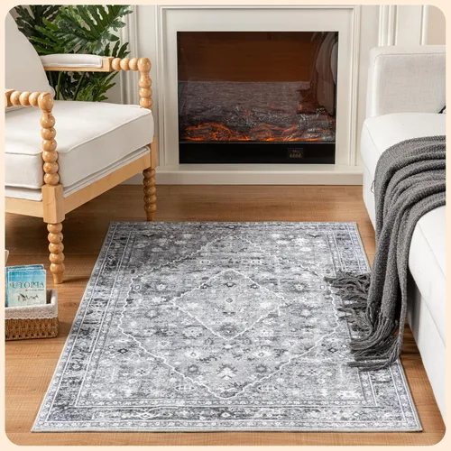 Vista 113 de Istana Alfombra larga antideslizante de 2.5 x 8 para el hogar, para pasillo y cocina, lavable, sedosa y suave al tacto, elegante, color azul y marfil