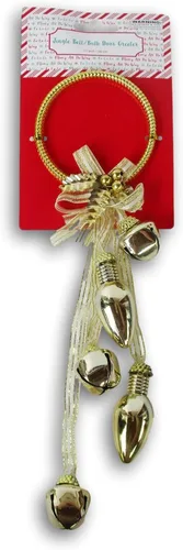 Vista 3 de Colgador de puerta de Navidad con cascabeles y bombillas - 11 pulgadas (dorado)