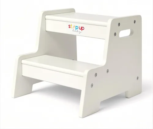 Vista 12 de Taburete de madera barnizado para niños – Taburete infantil de 2 pasos con asas, madera contrachapada de abedul, base antipunta y esquinas