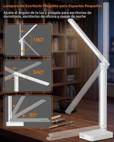 Vista 6 de cozoo - Lámpara de escritorio LED para dormitorio, oficina, USB-C, toma de CA, luz de lectura, color blanco