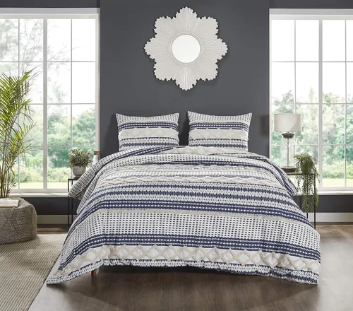 Vista 6 de Beatrice Home Fashions Agra - Juego de edredón de chenilla de algodón de 3 piezas, tamaño Queen, gris y blanco