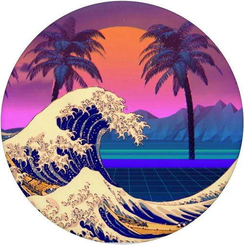 Vista 3 de Great Wave of Kanagawa Vaporwave - Soporte para teléfonos y tabletas, Negro