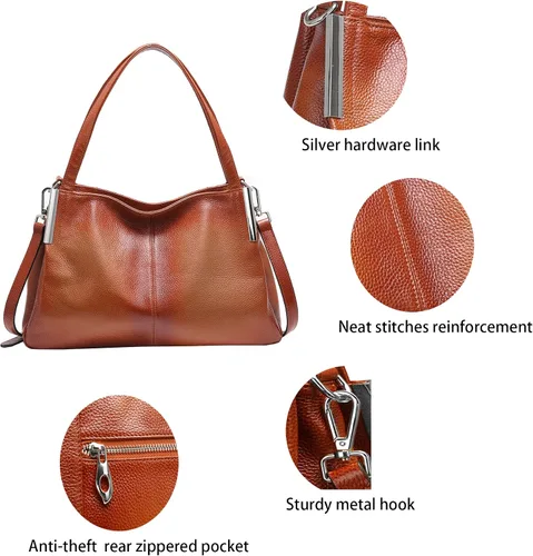 Vista 6 de Heshe - Bolsa de piel de diseñador con asa superior y correa de hombro para mujer