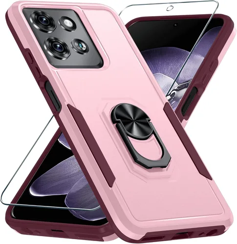 Vista 26 de Funda diseñada para Motorola Moto G 5G 2024 con soporte de anillo de metal integrado Protector de pantalla de vidrio templado, funda resistente