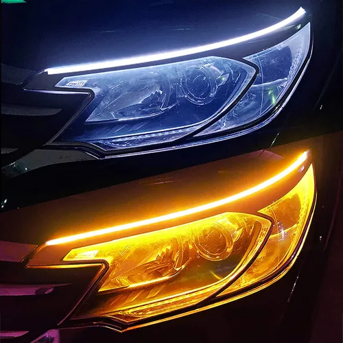 Vista 11 de Vilihkc 2 unids LED DRL Coche Correr Luz Flexible Impermeable Tira Auto Faros Blanco Señal Giratorio Amarillo Flujo de Freno Luces 12V