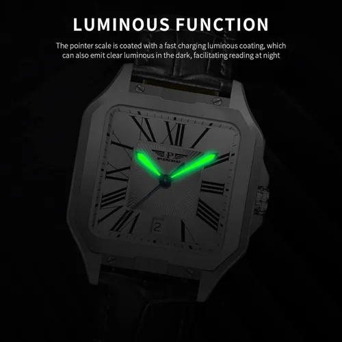 Vista 4 de GLENAW Relojes automáticos para hombre, reloj de vestir de negocios cuadrado, reloj mecánico para hombre, simple y ampliado, escala romana en caja