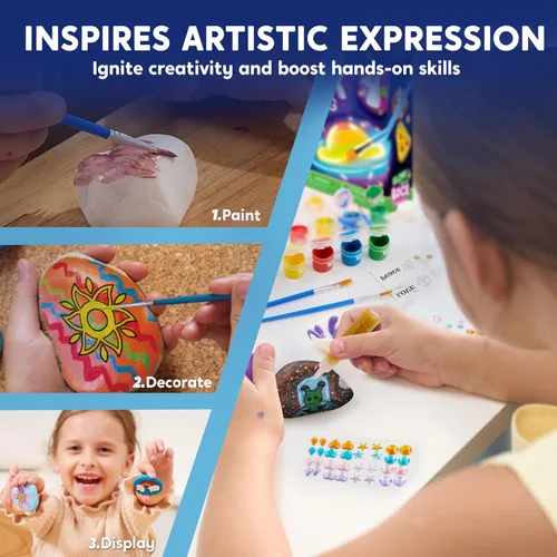Vista 3 de Kit de pintura de roca: kit de roca que brilla en la oscuridad, artes y manualidades para niños de 6 a 12 años, suministros de arte, kits de pintura