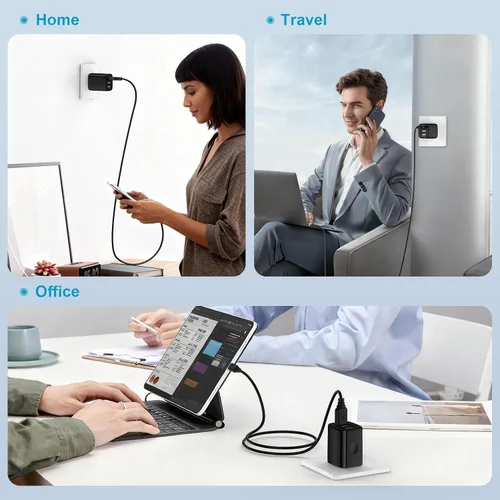 Vista 7 de Cargador de pared USB, paquete de 2 enchufes de pared de 3 puertos múltiples cargador rápido bloque cubo 3.1A adaptador de corriente para iPhone 17