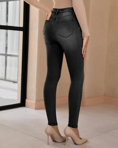 Vista 2 de GRAPENT - Jeans ajustados para mujer, pantalones de mezclilla de cintura alta, elásticos, clásicos, de tiro alto y adelgazantes