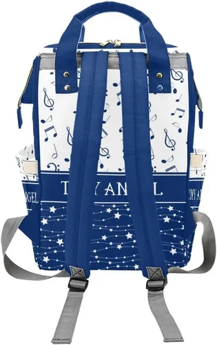 Vista 2 de Mochila para pañales personalizada, regalo con nombre, notas musicales, estrellas, azul oscuro, bolsa de viaje versátil: gran capacidad y múltiples