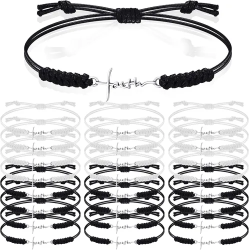 Vista 8 de Rtteri 20 Piezas Pulseras de Cruz de Fe Inspiracionales Regalos de Joyería de Cumpleaños a Granel de Acero Inoxidable Dije de Esperanza Pulsera