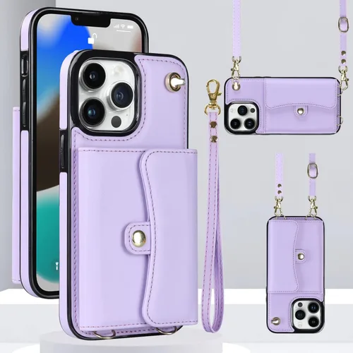 Vista 7 de Funda para iPhone 13 Pro de 6.1 pulgadas, bolso cruzado con correa de hombro, funda protectora de moda para iPhone 13 Pro (negro)