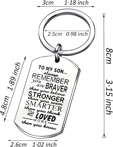 Vista 3 de Llavero de Hijo para hombre y niño regalo para mi hijo You are Braver Stronger Smarter than you think acero inoxidable