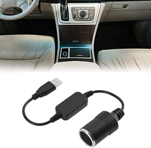Vista 3 de USB A macho a 12 V para encendedor de cigarrillos de automóvil, cable convertidor de corriente hembra, apto para grabadora de conducción, perro