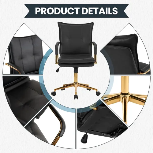 Vista 8 de MOJAY Silla de escritorio ergonómica de cuero con respaldo medio, moderna silla tapizada para computadora, silla de oficina ejecutiva con brazos
