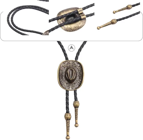 Vista 300 de Jeilwiy Corbata de bolo para hombre, corbata de vaquero occidental, collar de corbata de bolo dorado, corbata de cuero, corbata de Halloween