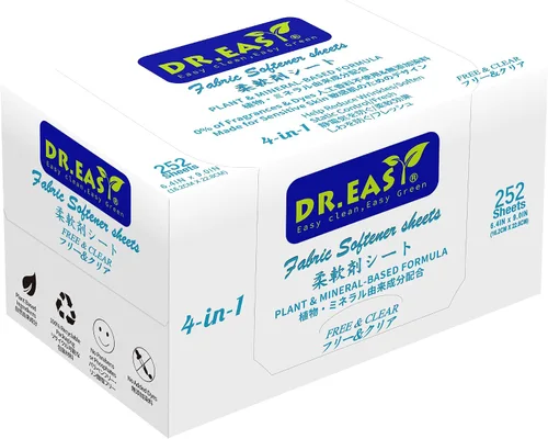 Vista 10 de DR.EASY - Hojas de secado a base de plantas, fórmula de 252 unidades, azul océano, hojas suavizantes para lavandería, sin perfume, sin colorantes
