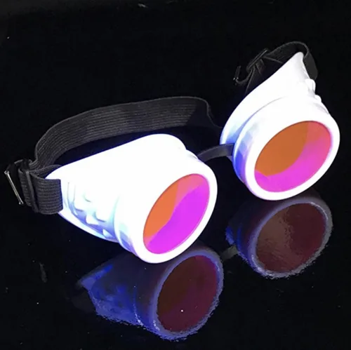 Vista 5 de UMBRELLALABORATORY Gafas Hyper Vision blancas Steampunk Rave Meme Glasses - Regalo divertido nerd para hombres y mujeres Rosa Neón