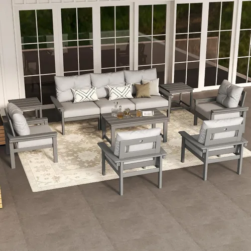 Vista 25 de Juego de muebles de patio HDPE de 13 piezas con mesas