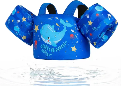 Vista 14 de Gogokids Chaleco de natación para niños pequeños, flotadores para niños de 24 a 66 libras, bonita chaqueta de natación de dibujos animados con arnés