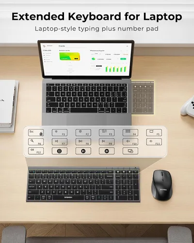 Vista 5 de seenda COE401 - Combo de teclado inalámbrico Bluetooth, teclado silencioso recargable compacto delgado, conexión de 3 dispositivos múltiples