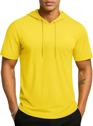 Vista 18 de TACVASEN Short Sleeve Hoodies for Men Cotton Hoodies Summer Sweatshirt Lightweight Breathable Workout Shirts Pullover Verde militar