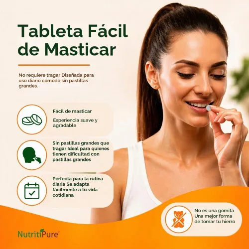 Vista 3 de Hierro masticable 65 mg con vitamina C, sin azúcar, 60